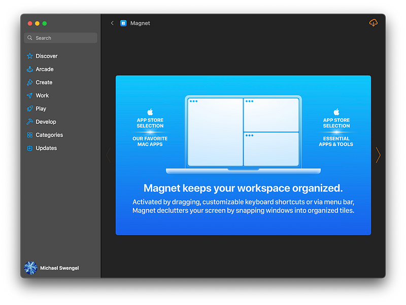 Magnet app for window management on macOS.