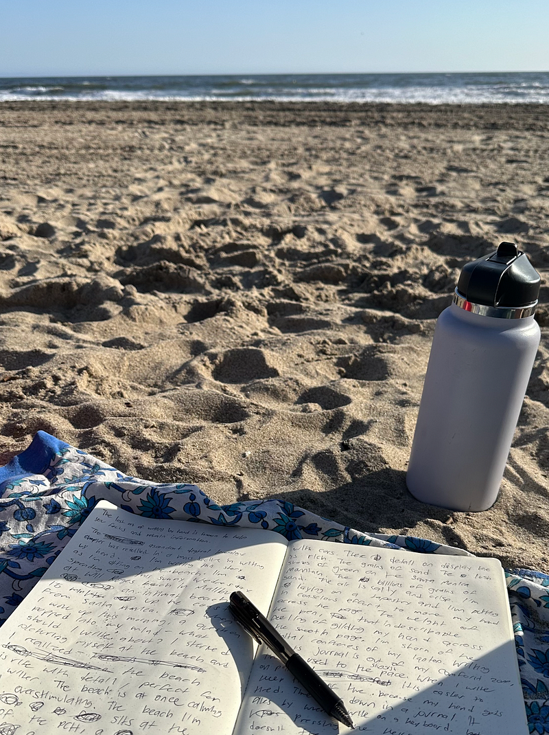 Handwriting notes by the beach