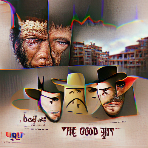 AI-generated painting of The Good, the Bad, and the Ugly