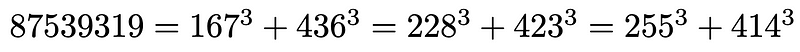 Representation of the third Taxicab number