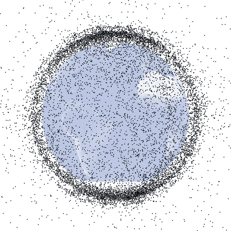 Map showcasing Low Earth Orbit debris