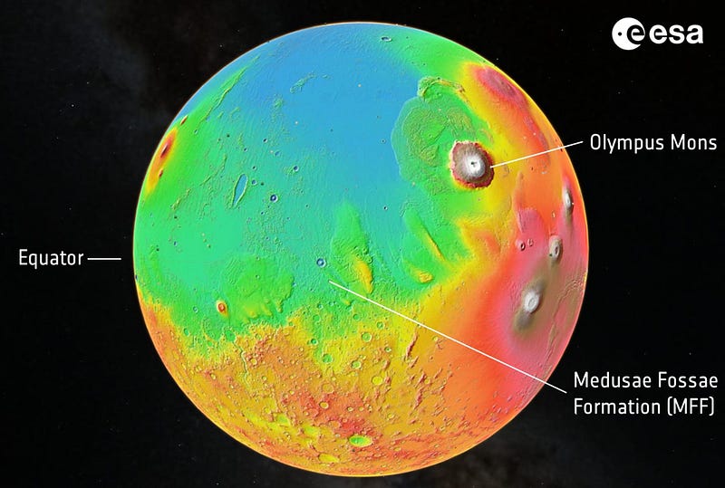 A detailed map illustrating the Martian hemisphere.