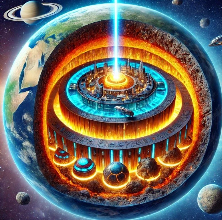 Diagram of Earth's cross-section with a hollow core