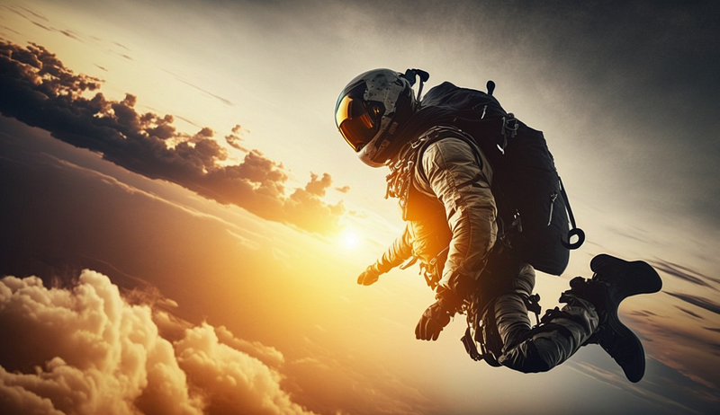 Skydiver soaring above mountains