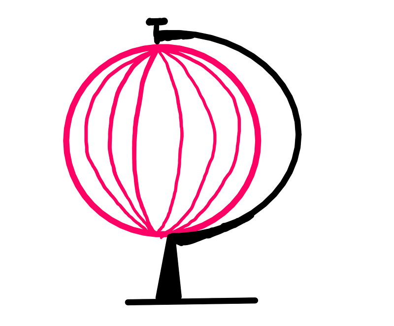 A globe demonstrating lines of longitude