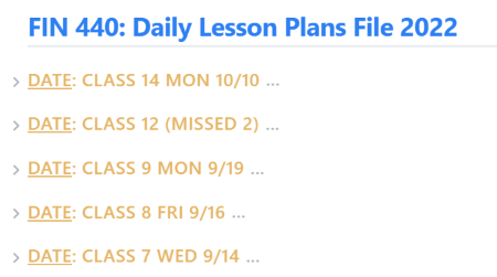 Collapsed view of lesson plans