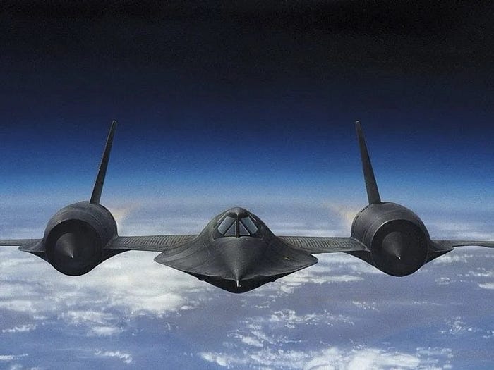 Image of the Lockheed S-71 Blackbird, the highest-flying airplane.