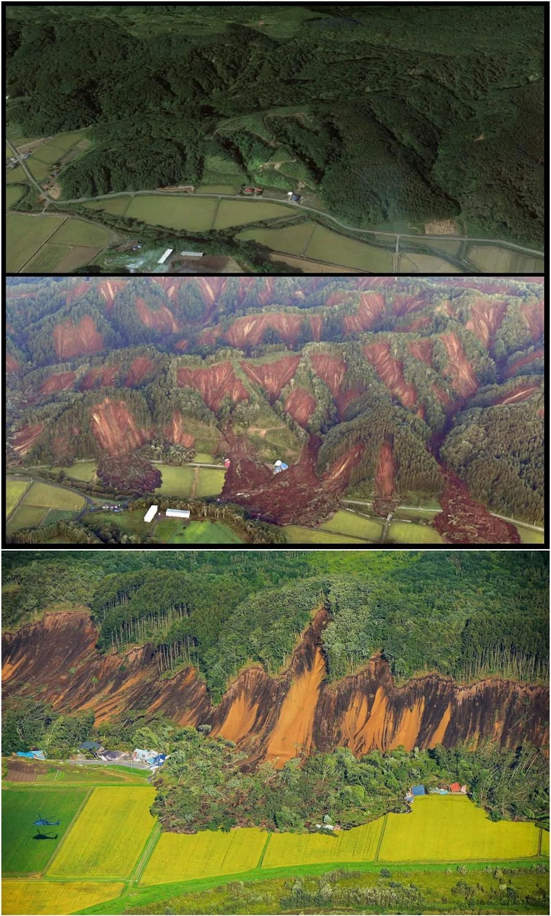 Landslides in Hokkaido following a major earthquake